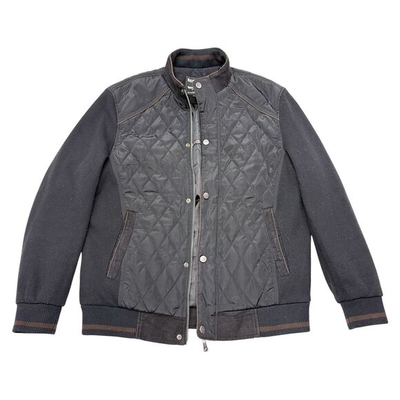 Barabas Bomber Jacket Mens Size Large Black Quilted Snap Button Moto Casual - Picture 1 of 10